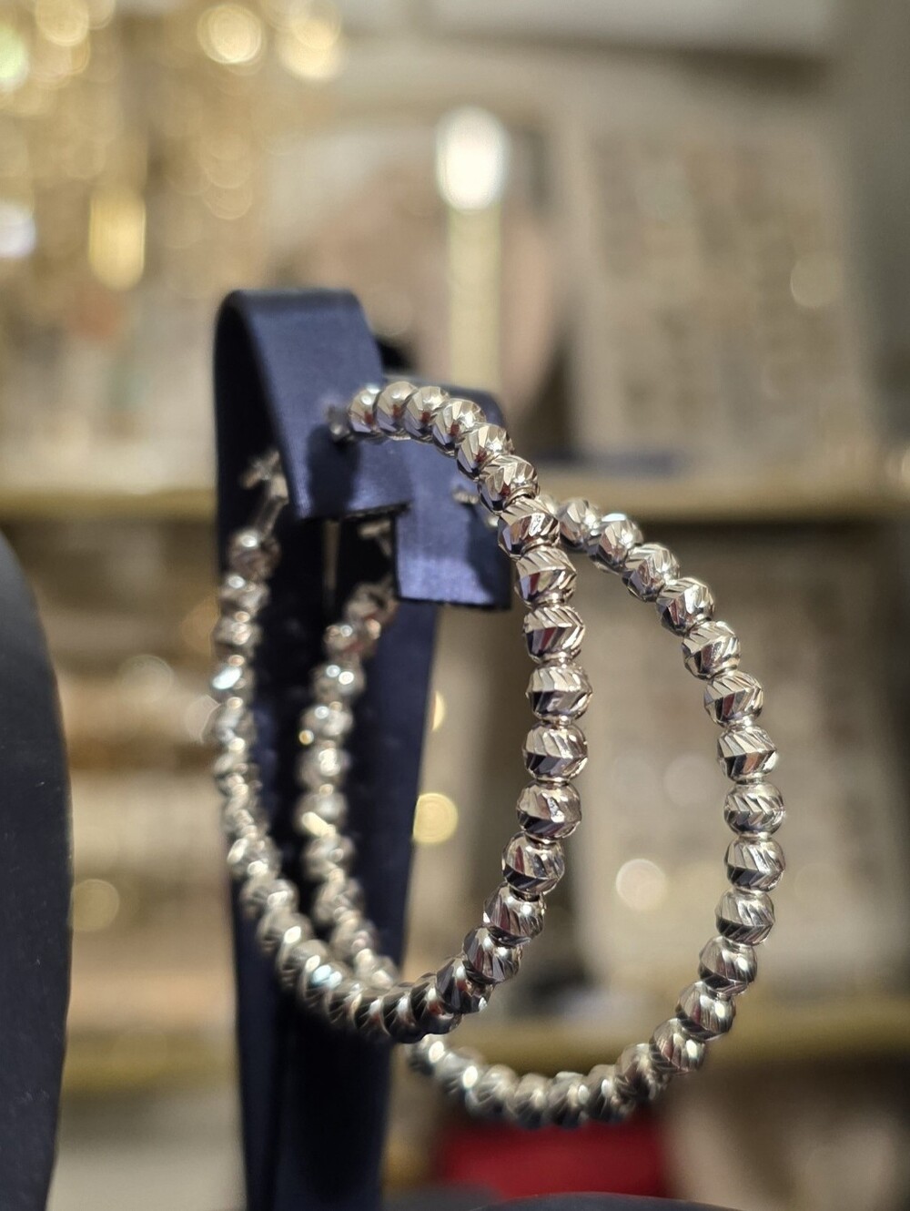Sterling Silver Diamond Cut  Bead Hoop Earrings - Women Jewelry